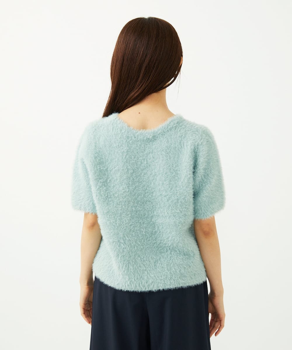 F1FAD30120 MK MICHEL KLEIN(小さいサイズ)(メゾン ドゥ サンク) 【小さいサイズ】半袖シャギーニット/洗える ミントブルー