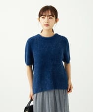 F1FAD30120 MK MICHEL KLEIN(小さいサイズ)(メゾン ドゥ サンク) 【小さいサイズ】半袖シャギーニット/洗える ブルー