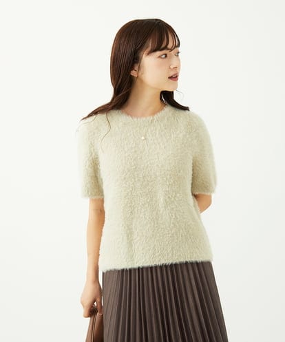 F1FAD30120 MK MICHEL KLEIN(小さいサイズ) 【小さいサイズ】半袖シャギーニット/洗える