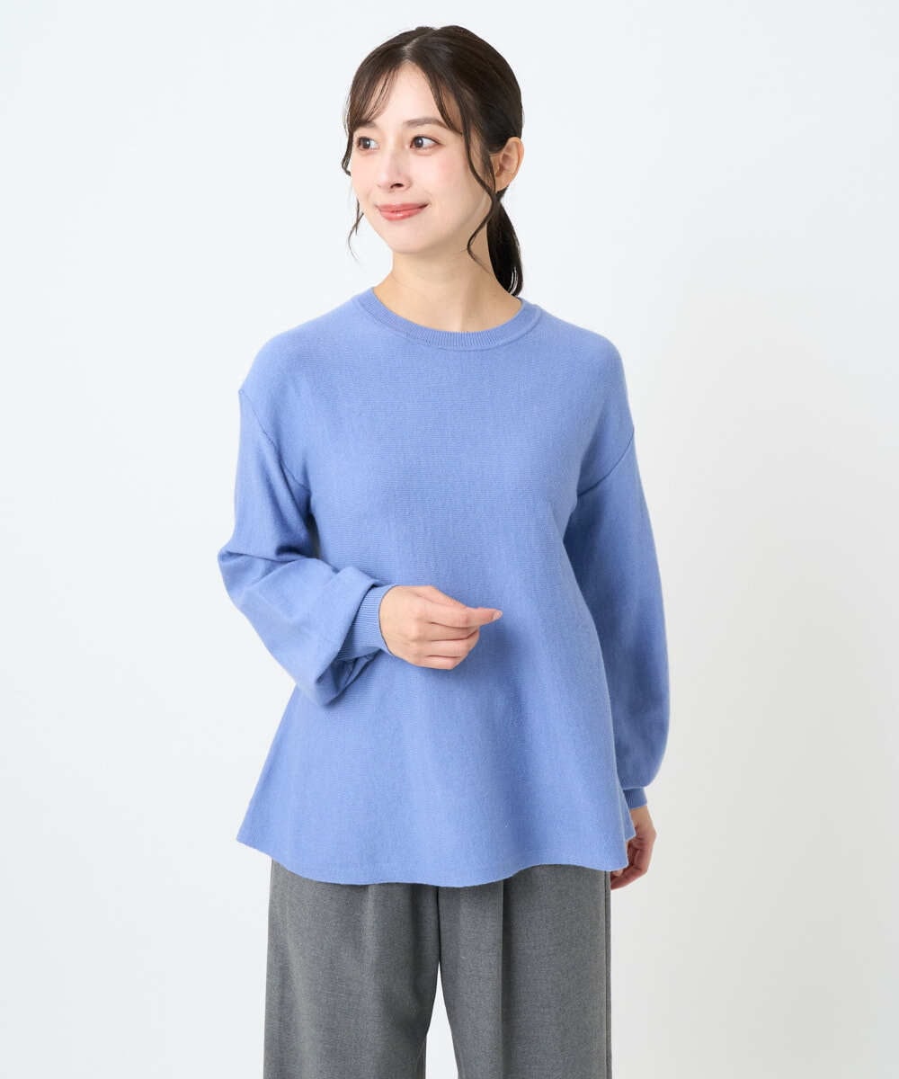 F1FAD40150 MK MICHEL KLEIN(小さいサイズ)(メゾン ドゥ サンク) 【小さいサイズ】フレアーシルエットチュニックニット/洗える ライトブルー