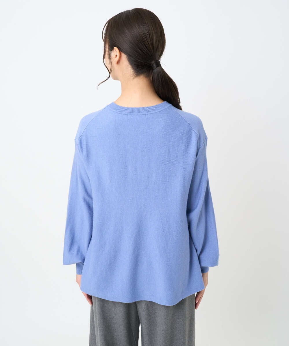 F1FAD40150 MK MICHEL KLEIN(小さいサイズ)(メゾン ドゥ サンク) 【小さいサイズ】フレアーシルエットチュニックニット/洗える ライトブルー