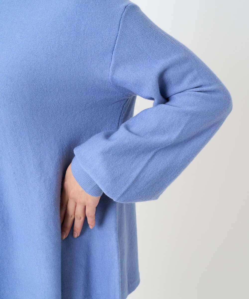 F1FAD40150 MK MICHEL KLEIN(小さいサイズ)(メゾン ドゥ サンク) 【小さいサイズ】フレアーシルエットチュニックニット/洗える ライトブルー