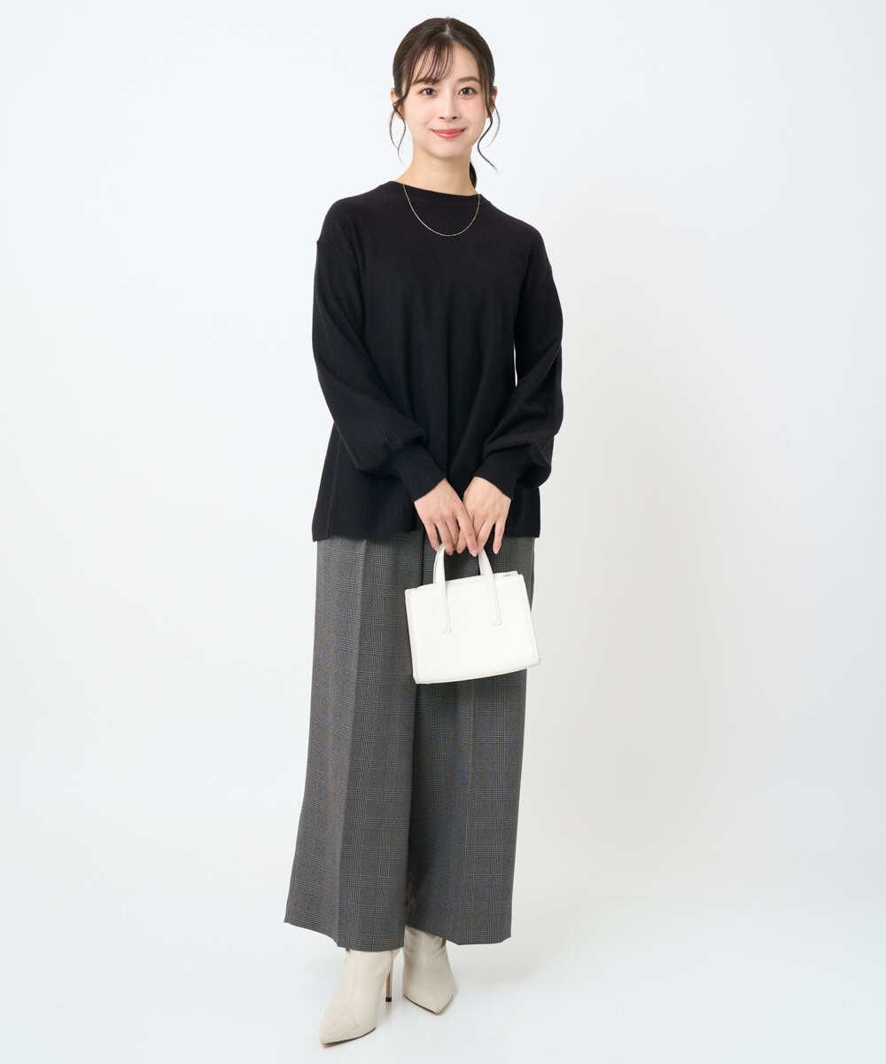 F1FAD40150 MK MICHEL KLEIN(小さいサイズ)(メゾン ドゥ サンク) 【小さいサイズ】フレアーシルエットチュニックニット/洗える ライトブルー