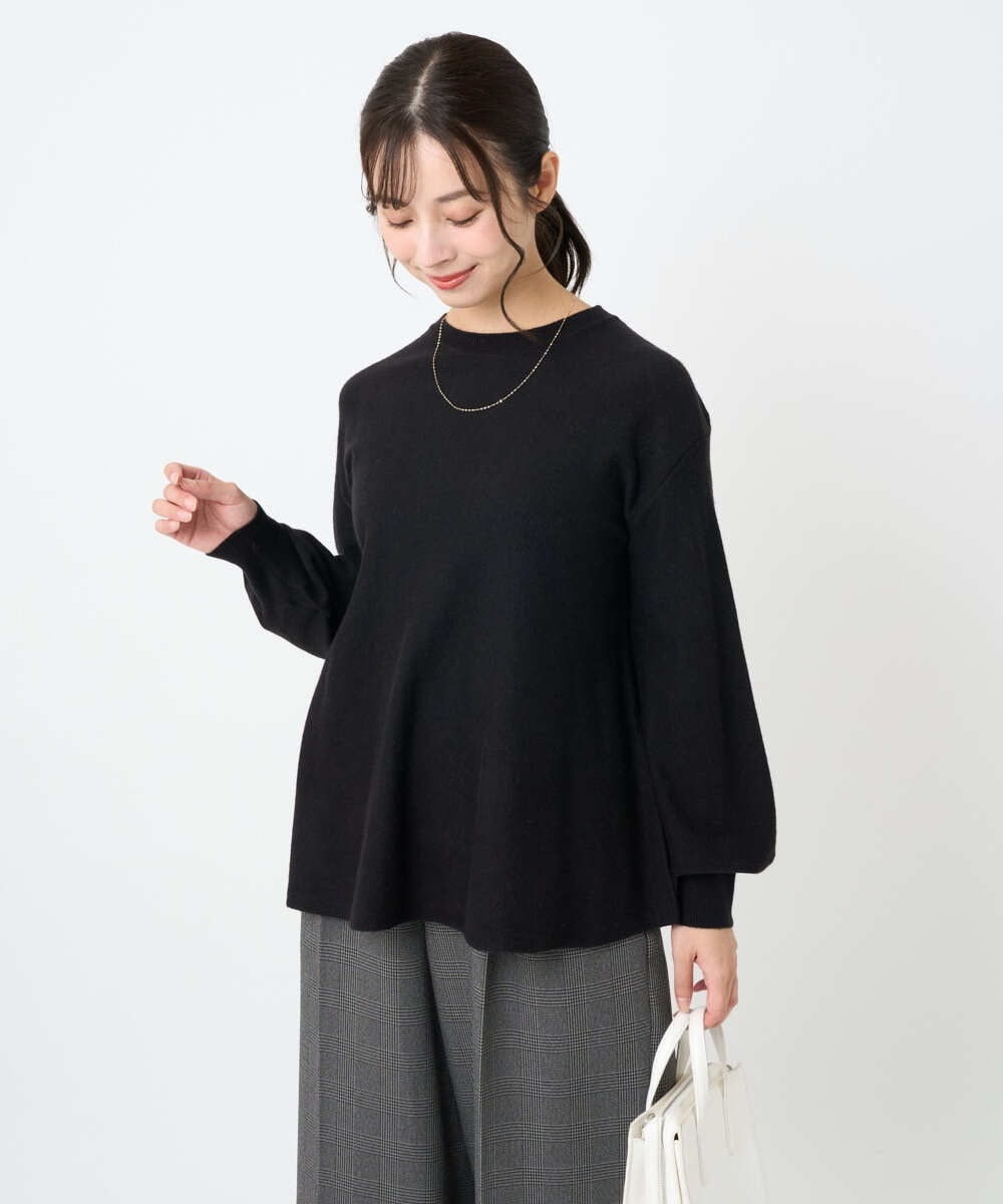 F1FAD40150 MK MICHEL KLEIN(小さいサイズ)(メゾン ドゥ サンク) 【小さいサイズ】フレアーシルエットチュニックニット/洗える ライトブルー