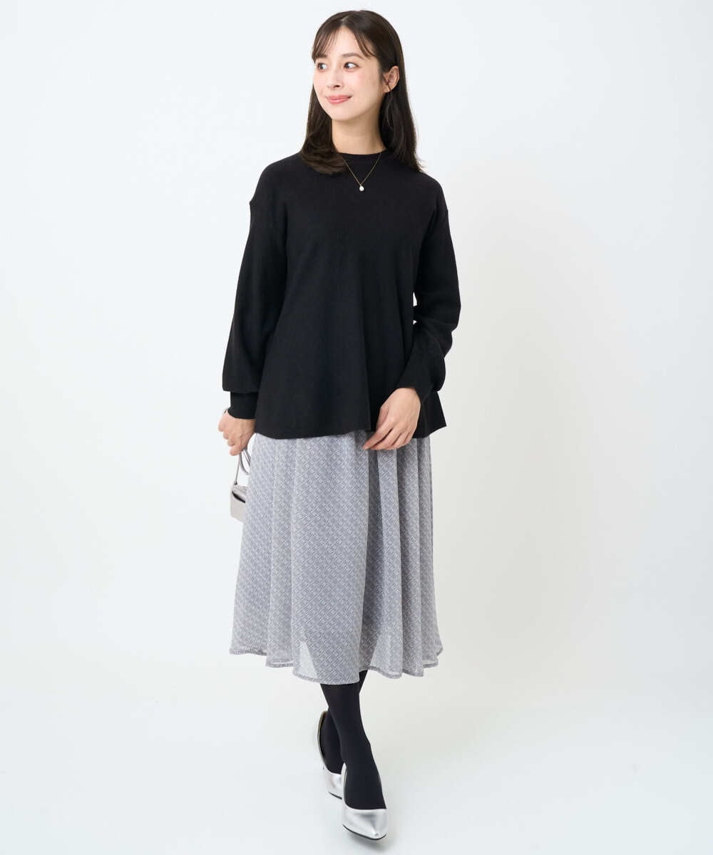 F1FAD40150 MK MICHEL KLEIN(小さいサイズ)(メゾン ドゥ サンク) 【小さいサイズ】フレアーシルエットチュニックニット/洗える ライトブルー