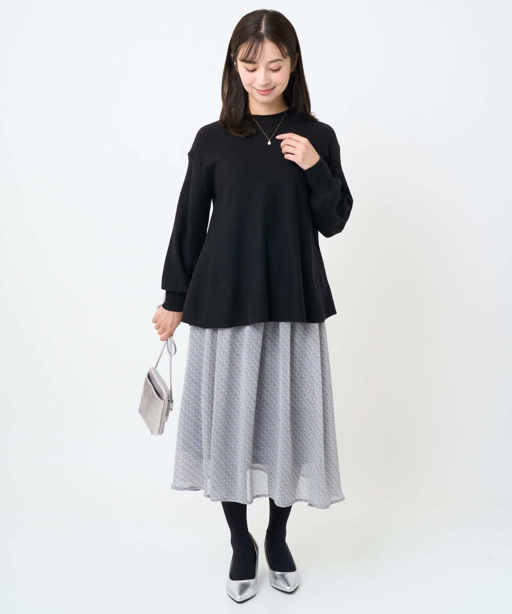 F1FAD40150 MK MICHEL KLEIN(小さいサイズ)(メゾン ドゥ サンク) 【小さいサイズ】フレアーシルエットチュニックニット/洗える ライトブルー