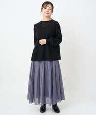 F1FAD40150 MK MICHEL KLEIN(小さいサイズ)(メゾン ドゥ サンク) 【小さいサイズ】フレアーシルエットチュニックニット/洗える ライトブルー