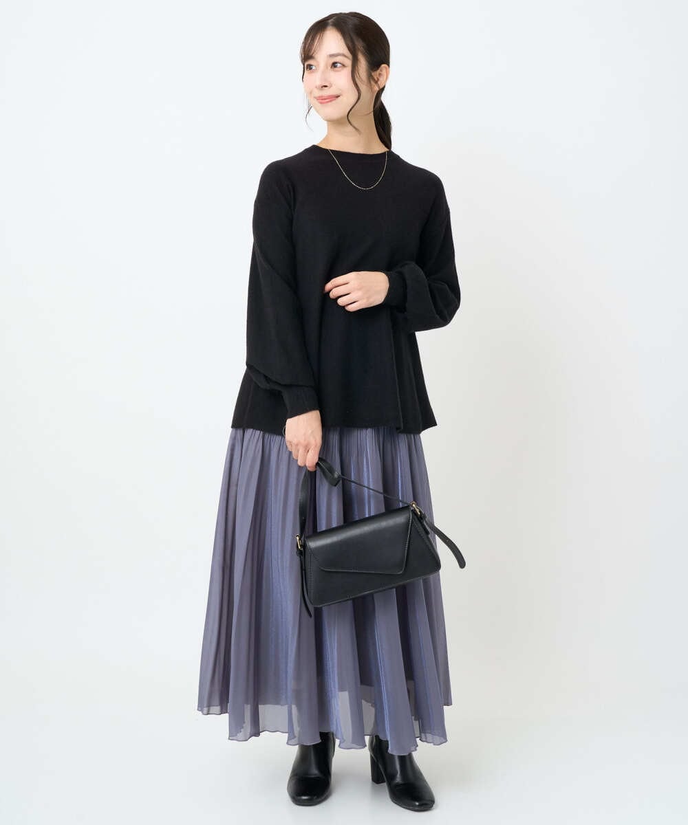 F1FAD40150 MK MICHEL KLEIN(小さいサイズ)(メゾン ドゥ サンク) 【小さいサイズ】フレアーシルエットチュニックニット/洗える ライトブルー