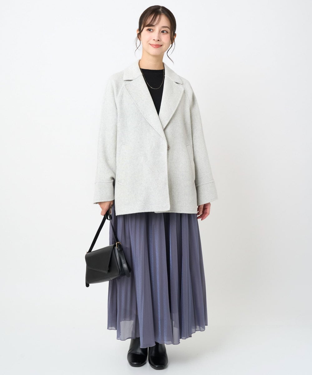 F1FAD40150 MK MICHEL KLEIN(小さいサイズ)(メゾン ドゥ サンク) 【小さいサイズ】フレアーシルエットチュニックニット/洗える ライトブルー