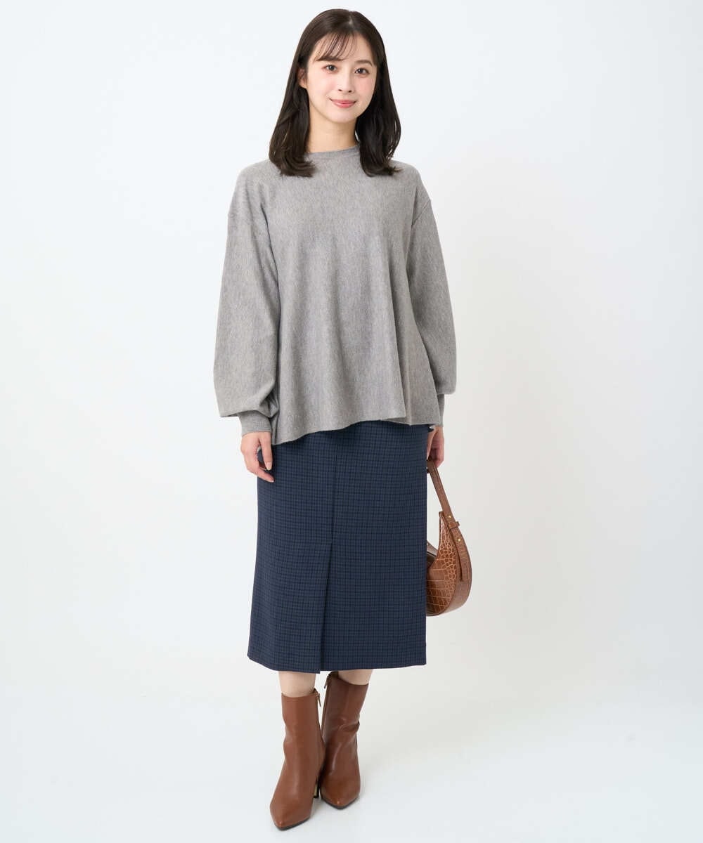 F1FAD40150 MK MICHEL KLEIN(小さいサイズ)(メゾン ドゥ サンク) 【小さいサイズ】フレアーシルエットチュニックニット/洗える ライトブルー