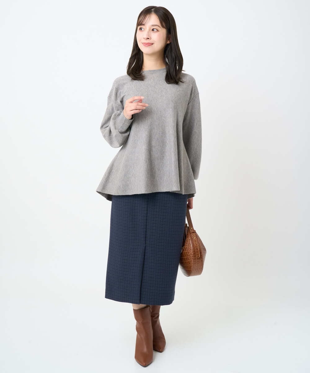 F1FAD40150 MK MICHEL KLEIN(小さいサイズ)(メゾン ドゥ サンク) 【小さいサイズ】フレアーシルエットチュニックニット/洗える ライトブルー