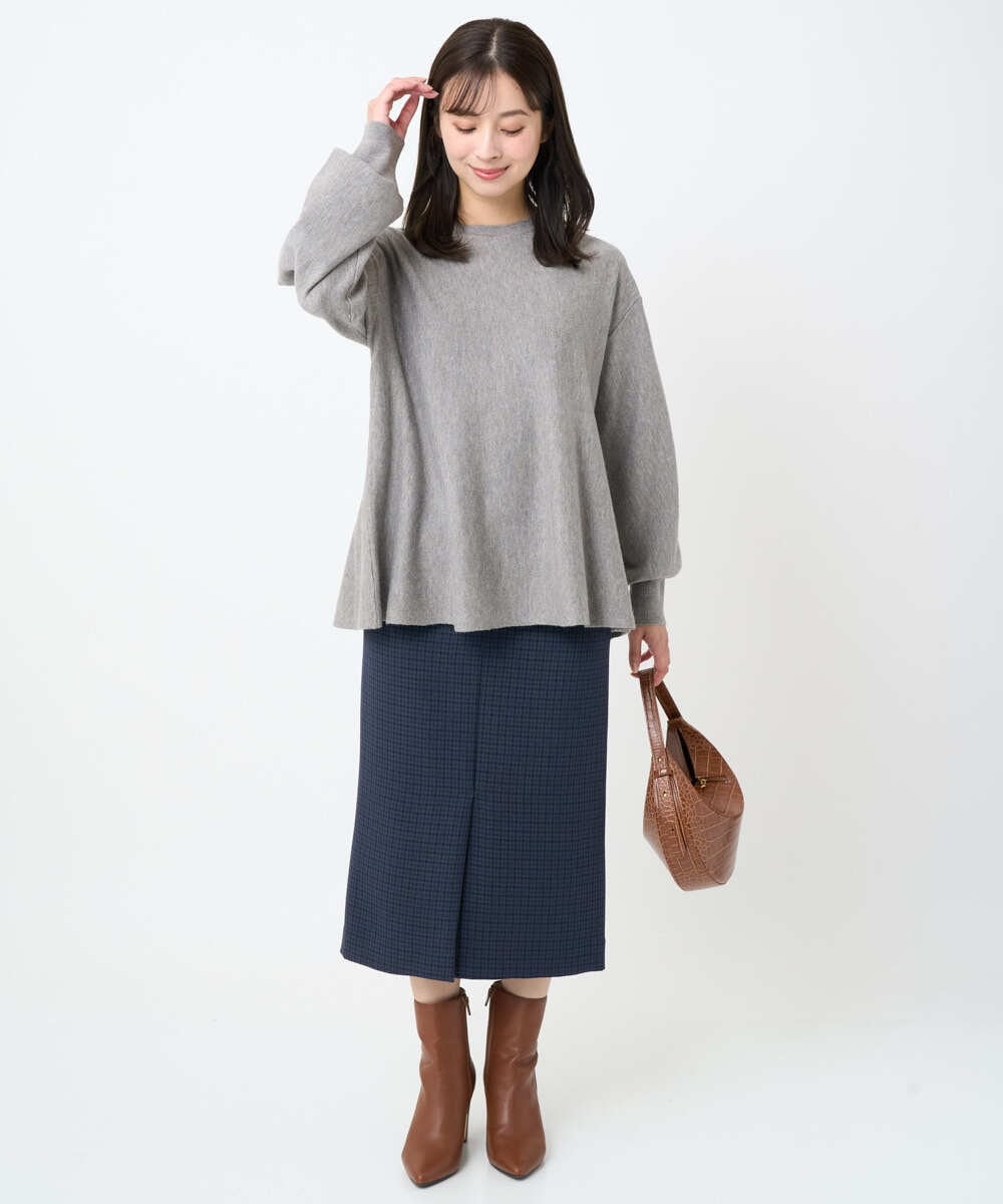 F1FAD40150 MK MICHEL KLEIN(小さいサイズ)(メゾン ドゥ サンク) 【小さいサイズ】フレアーシルエットチュニックニット/洗える ライトブルー