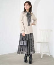 F1FAD40150 MK MICHEL KLEIN(小さいサイズ)(メゾン ドゥ サンク) 【小さいサイズ】フレアーシルエットチュニックニット/洗える ライトブルー