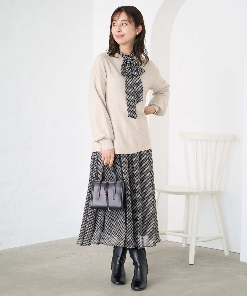 F1FAD40150 MK MICHEL KLEIN(小さいサイズ)(メゾン ドゥ サンク) 【小さいサイズ】フレアーシルエットチュニックニット/洗える ライトブルー