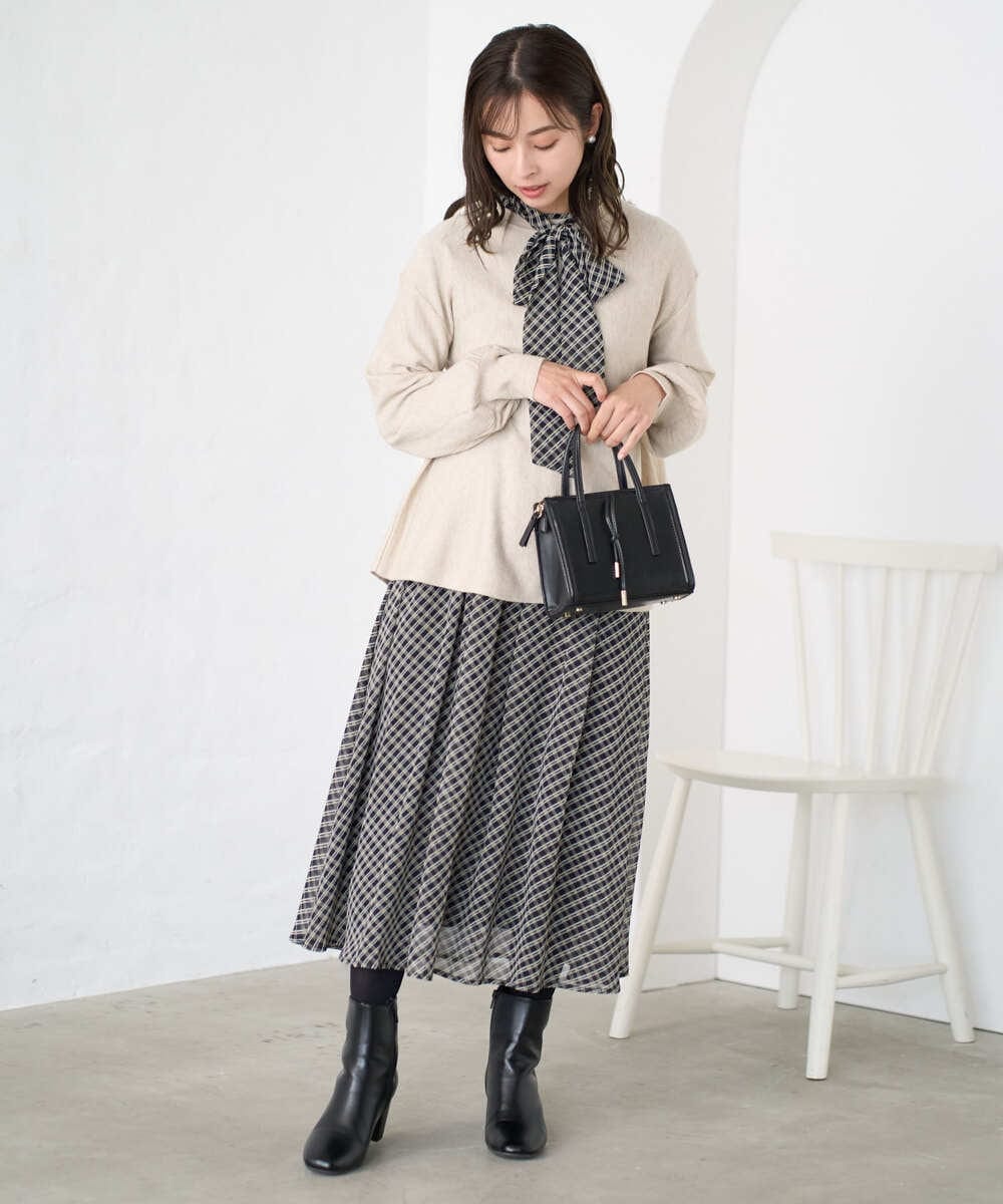 F1FAD40150 MK MICHEL KLEIN(小さいサイズ)(メゾン ドゥ サンク) 【小さいサイズ】フレアーシルエットチュニックニット/洗える ライトブルー