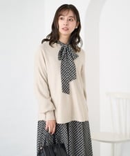 F1FAD40150 MK MICHEL KLEIN(小さいサイズ)(メゾン ドゥ サンク) 【小さいサイズ】フレアーシルエットチュニックニット/洗える ライトブルー