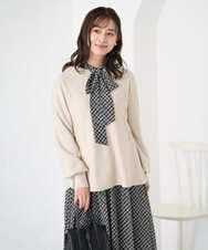 F1FAD40150 MK MICHEL KLEIN(小さいサイズ)(メゾン ドゥ サンク) 【小さいサイズ】フレアーシルエットチュニックニット/洗える ライトブルー