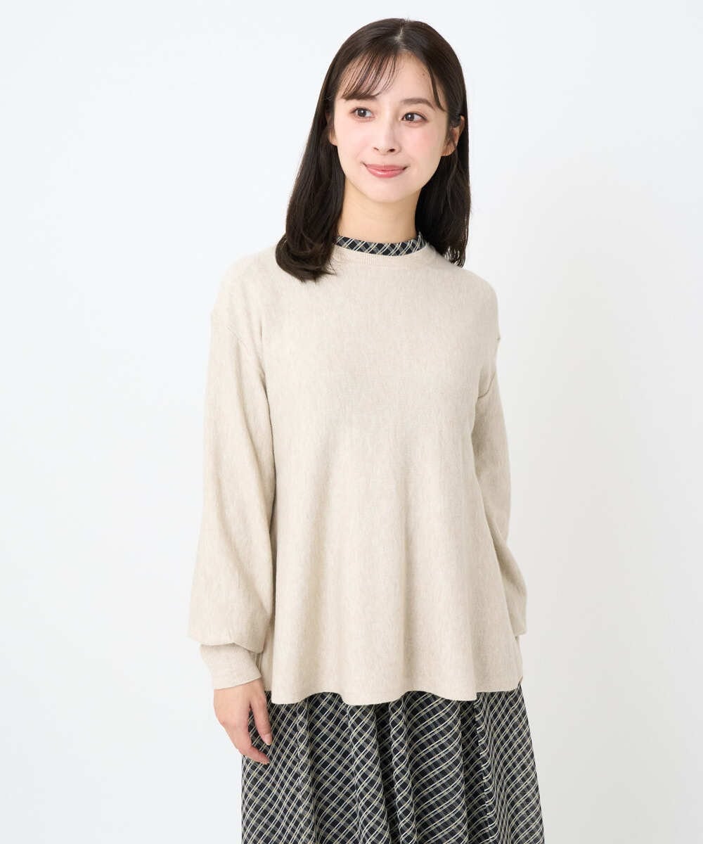 F1FAD40150 MK MICHEL KLEIN(小さいサイズ)(メゾン ドゥ サンク) 【小さいサイズ】フレアーシルエットチュニックニット/洗える ライトブルー