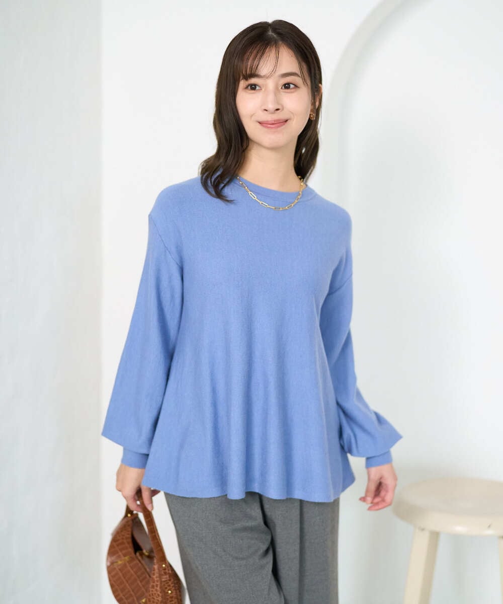 F1FAD40150 MK MICHEL KLEIN(小さいサイズ)(メゾン ドゥ サンク) 【小さいサイズ】フレアーシルエットチュニックニット/洗える ライトブルー