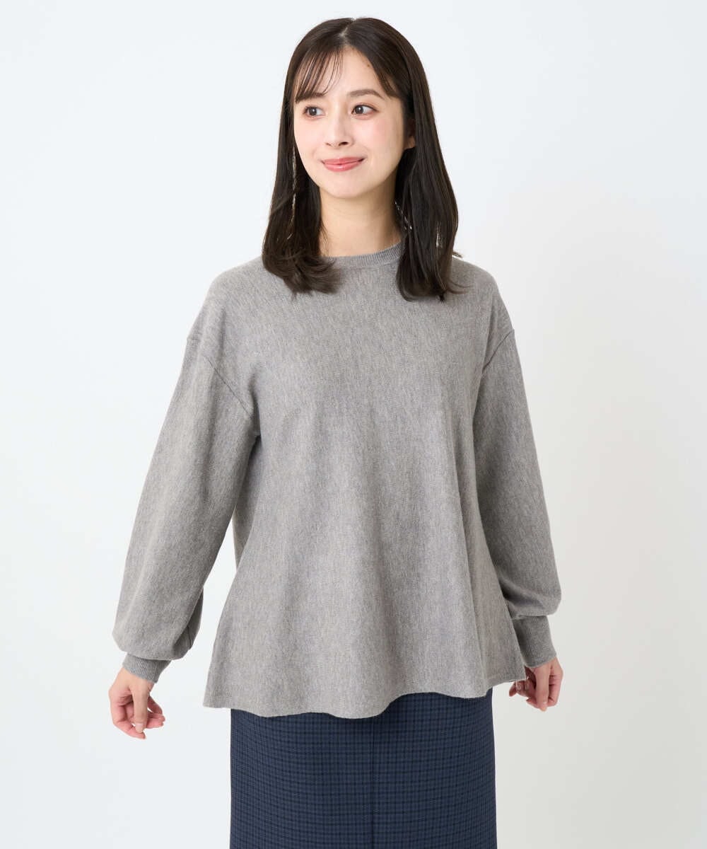 F1FAD40150 MK MICHEL KLEIN(小さいサイズ)(メゾン ドゥ サンク) 【小さいサイズ】フレアーシルエットチュニックニット/洗える ライトブルー