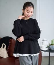 F1FAD40150 MK MICHEL KLEIN(小さいサイズ)(メゾン ドゥ サンク) 【小さいサイズ】フレアーシルエットチュニックニット/洗える ライトブルー