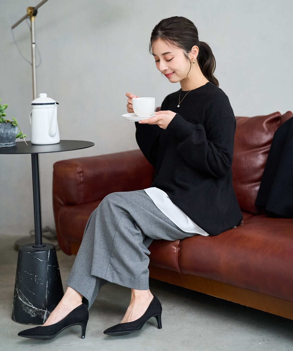 F1FAD40150 MK MICHEL KLEIN(小さいサイズ)(メゾン ドゥ サンク) 【小さいサイズ】フレアーシルエットチュニックニット/洗える ライトブルー