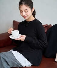 F1FAD40150 MK MICHEL KLEIN(小さいサイズ)(メゾン ドゥ サンク) 【小さいサイズ】フレアーシルエットチュニックニット/洗える ライトブルー