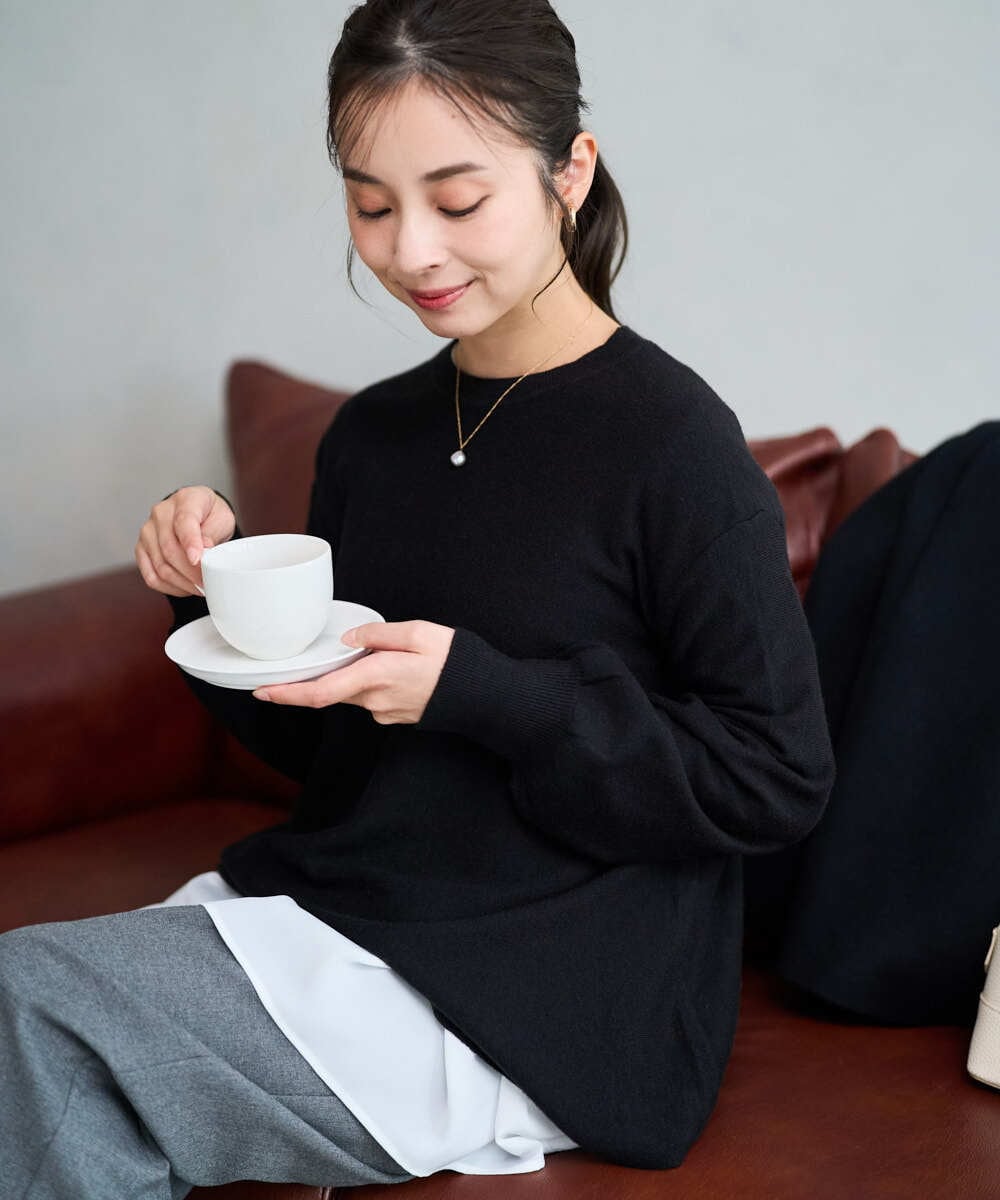 F1FAD40150 MK MICHEL KLEIN(小さいサイズ)(メゾン ドゥ サンク) 【小さいサイズ】フレアーシルエットチュニックニット/洗える ライトブルー