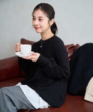 F1FAD40150 MK MICHEL KLEIN(小さいサイズ)(メゾン ドゥ サンク) 【小さいサイズ】フレアーシルエットチュニックニット/洗える ライトブルー