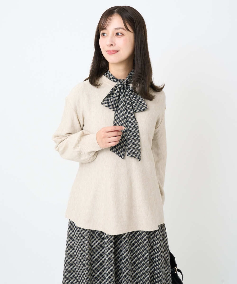 F1FAD40150 MK MICHEL KLEIN(小さいサイズ)(メゾン ドゥ サンク) 【小さいサイズ】フレアーシルエットチュニックニット/洗える ライトブルー