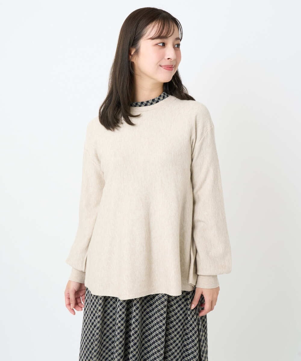 F1FAD40150 MK MICHEL KLEIN(小さいサイズ)(メゾン ドゥ サンク) 【小さいサイズ】フレアーシルエットチュニックニット/洗える ライトブルー