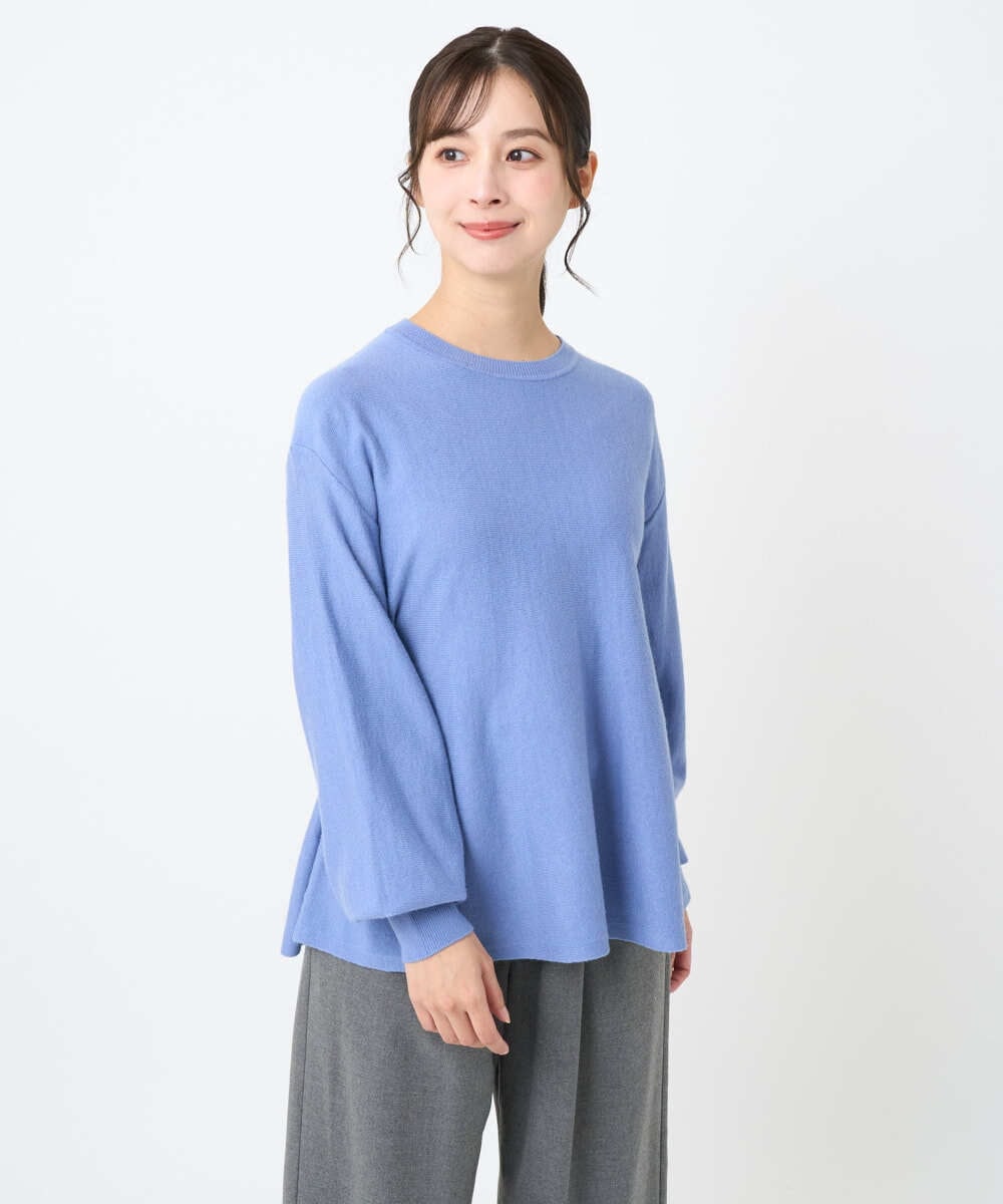 F1FAD40150 MK MICHEL KLEIN(小さいサイズ)(メゾン ドゥ サンク) 【小さいサイズ】フレアーシルエットチュニックニット/洗える ライトブルー