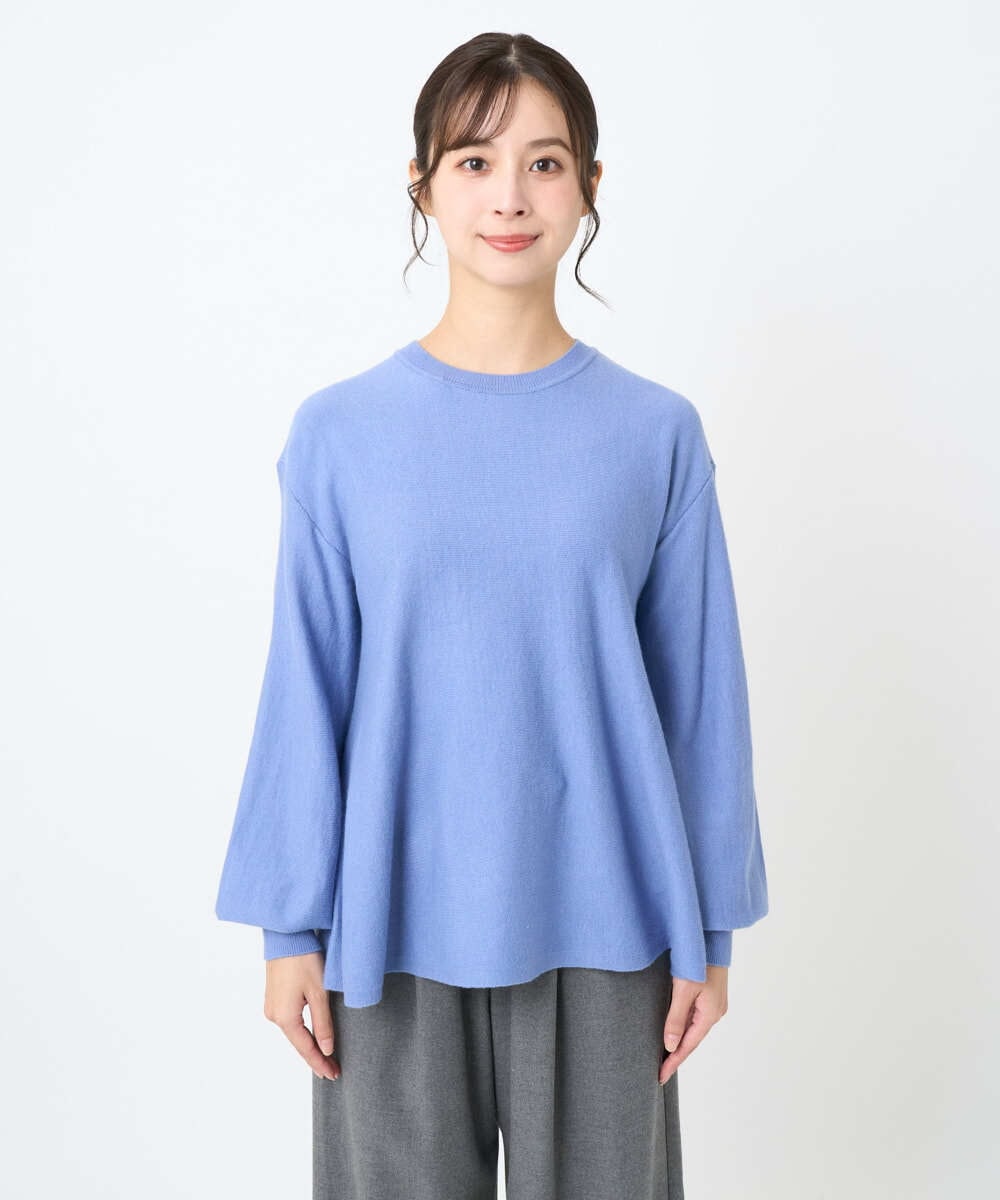 F1FAD40150 MK MICHEL KLEIN(小さいサイズ)(メゾン ドゥ サンク) 【小さいサイズ】フレアーシルエットチュニックニット/洗える ライトブルー