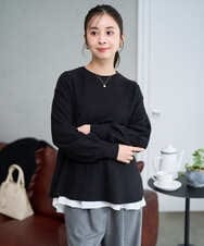 F1FAD40150 MK MICHEL KLEIN(小さいサイズ)(メゾン ドゥ サンク) 【小さいサイズ】フレアーシルエットチュニックニット/洗える ブラック