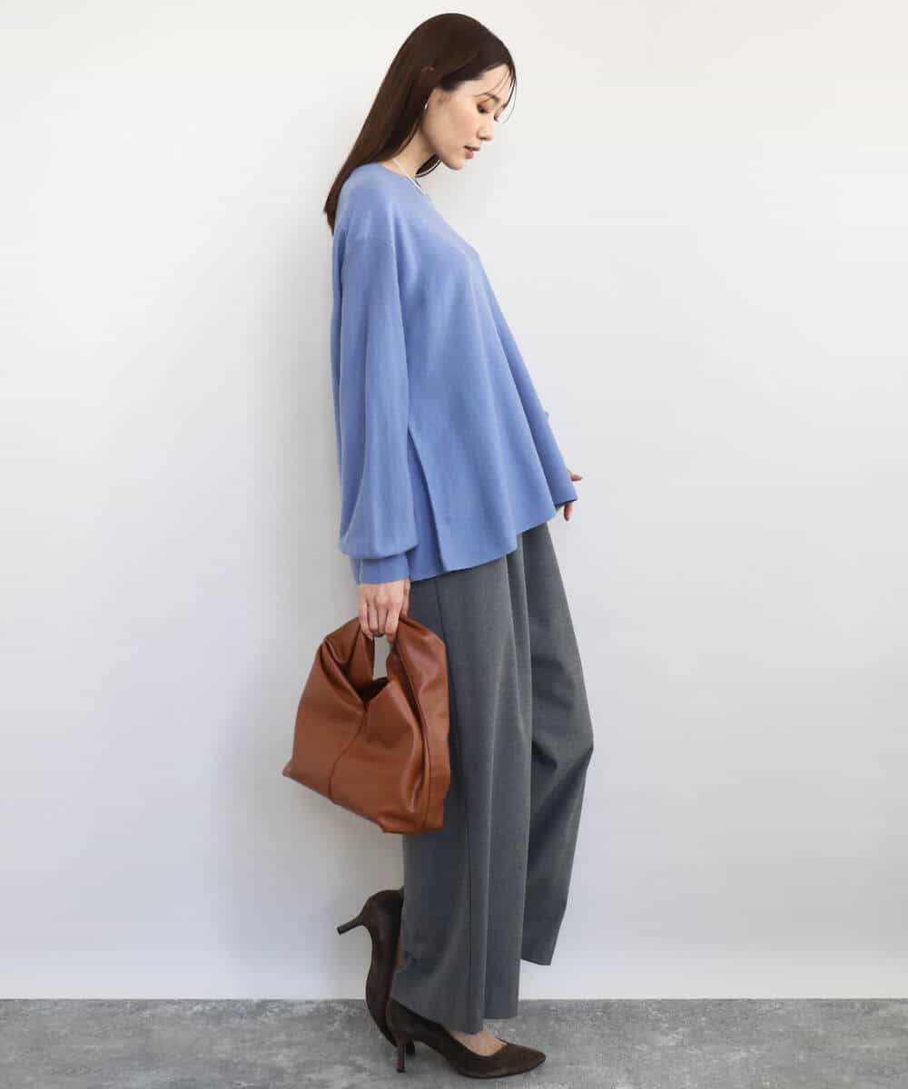 F1FAD40150 MK MICHEL KLEIN(小さいサイズ)(メゾン ドゥ サンク) 【小さいサイズ】フレアーシルエットチュニックニット/洗える ライトブルー