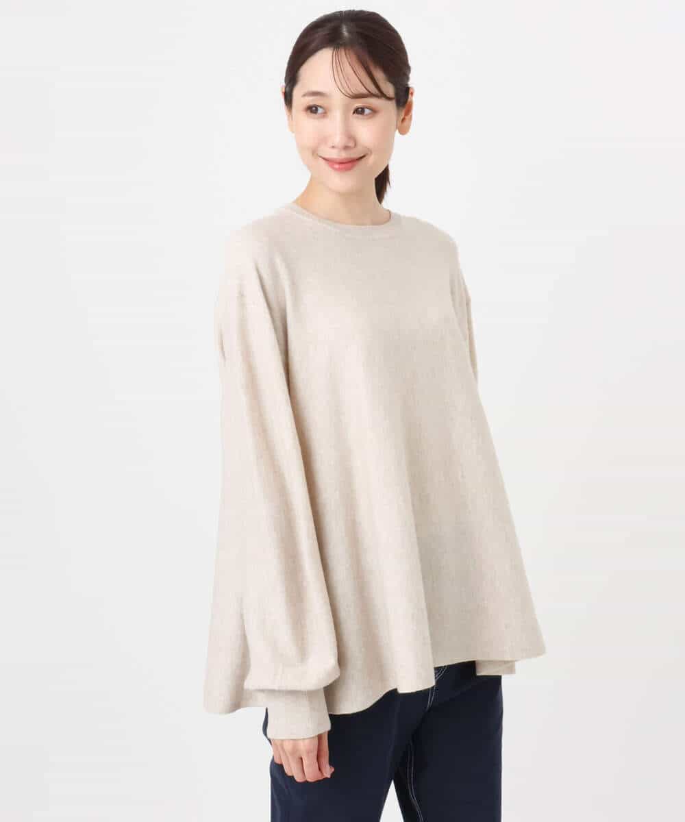 F1FAD40150 MK MICHEL KLEIN(小さいサイズ)(メゾン ドゥ サンク) 【小さいサイズ】フレアーシルエットチュニックニット/洗える ライトブルー