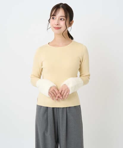 F1FAD41140  【小さいサイズ】フェザー切替えコンパクトリブニット/洗える