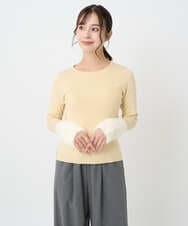 F1FAD41140 MK MICHEL KLEIN(小さいサイズ)(メゾン ドゥ サンク) 【小さいサイズ】フェザー切替えコンパクトリブニット/洗える ライトイエロー