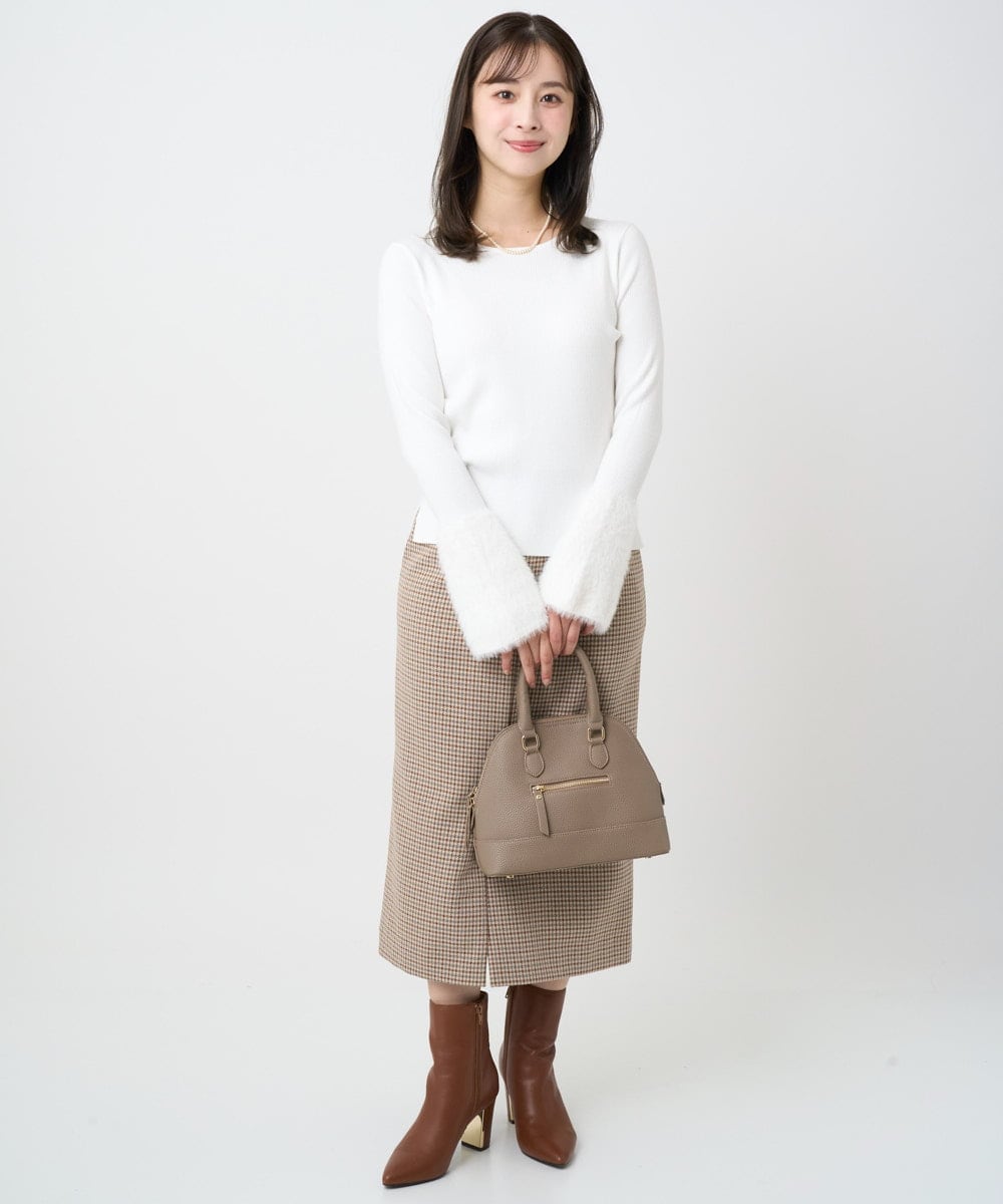 F1FAD41140 MK MICHEL KLEIN(小さいサイズ)(メゾン ドゥ サンク) 【小さいサイズ】フェザー切替えコンパクトリブニット/洗える ライトイエロー