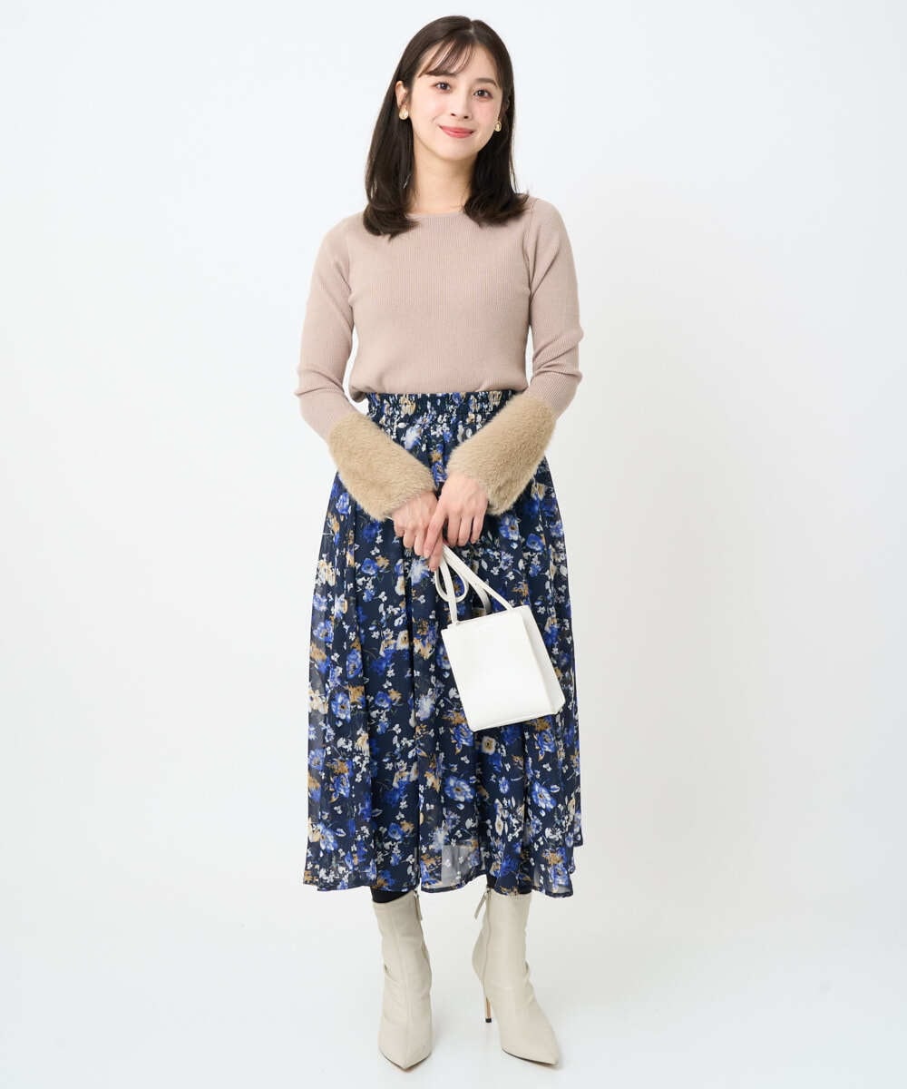 F1FAD41140 MK MICHEL KLEIN(小さいサイズ)(メゾン ドゥ サンク) 【小さいサイズ】フェザー切替えコンパクトリブニット/洗える ライトイエロー