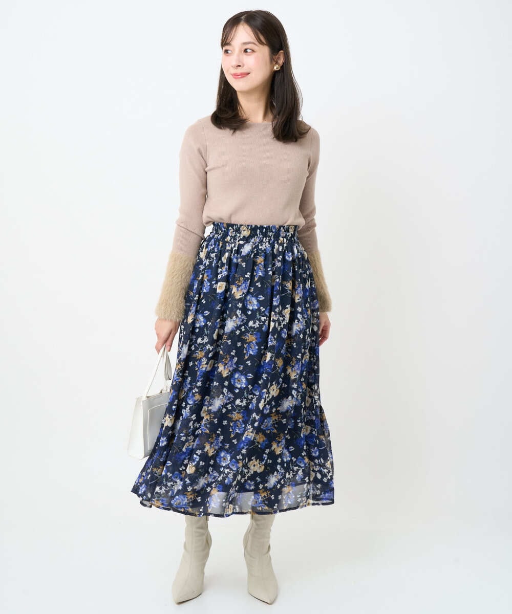 F1FAD41140 MK MICHEL KLEIN(小さいサイズ)(メゾン ドゥ サンク) 【小さいサイズ】フェザー切替えコンパクトリブニット/洗える ライトイエロー