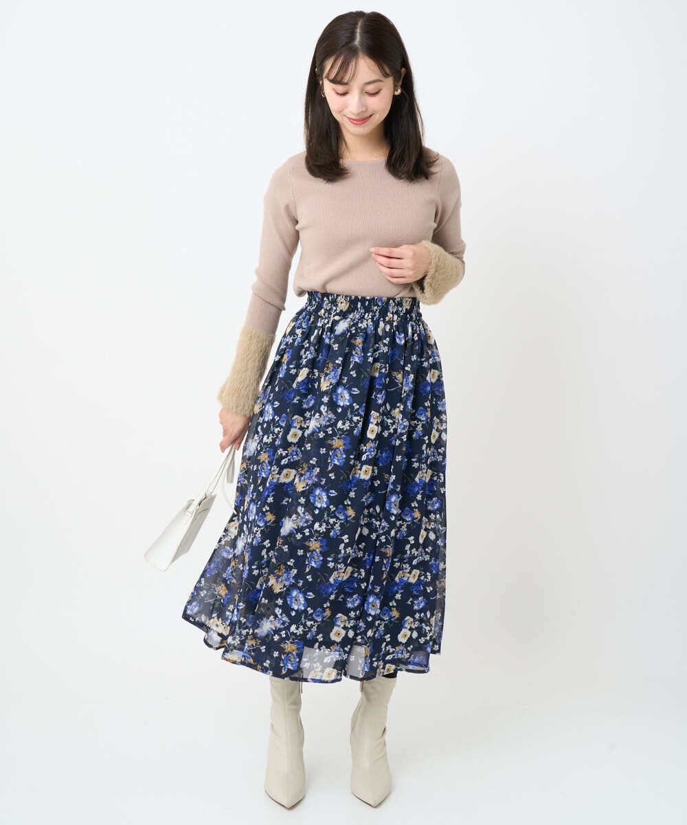 F1FAD41140 MK MICHEL KLEIN(小さいサイズ)(メゾン ドゥ サンク) 【小さいサイズ】フェザー切替えコンパクトリブニット/洗える ライトイエロー