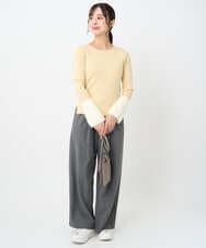 F1FAD41140 MK MICHEL KLEIN(小さいサイズ)(メゾン ドゥ サンク) 【小さいサイズ】フェザー切替えコンパクトリブニット/洗える ライトイエロー