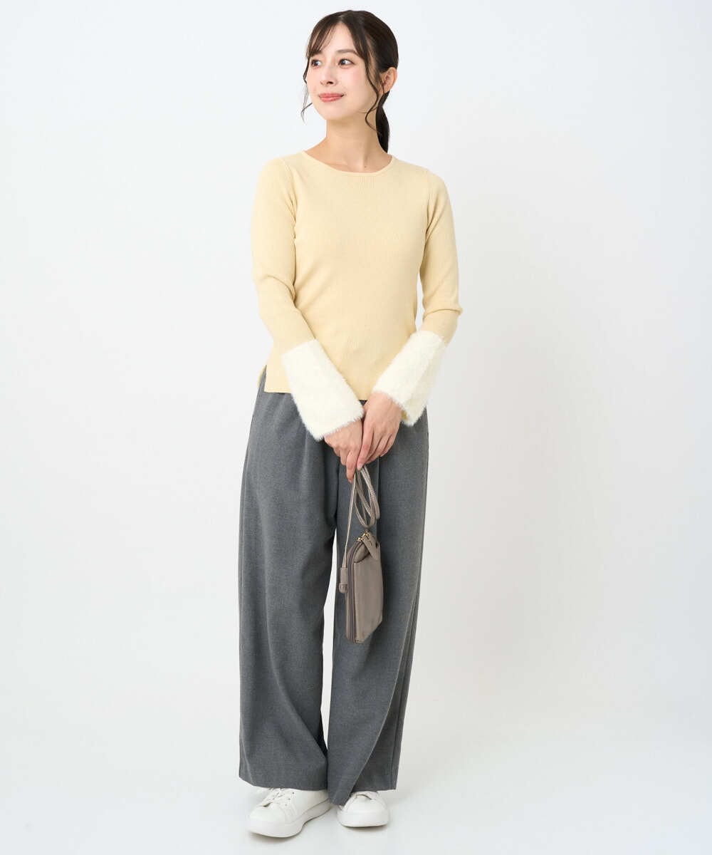 F1FAD41140 MK MICHEL KLEIN(小さいサイズ)(メゾン ドゥ サンク) 【小さいサイズ】フェザー切替えコンパクトリブニット/洗える ライトイエロー