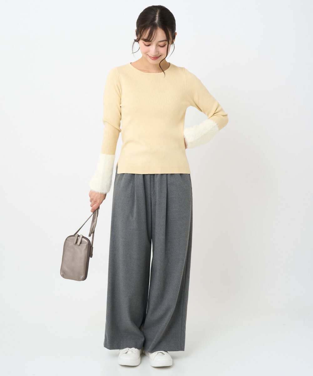 F1FAD41140 MK MICHEL KLEIN(小さいサイズ)(メゾン ドゥ サンク) 【小さいサイズ】フェザー切替えコンパクトリブニット/洗える ライトイエロー