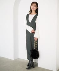 F1FAD41140 MK MICHEL KLEIN(小さいサイズ)(メゾン ドゥ サンク) 【小さいサイズ】フェザー切替えコンパクトリブニット/洗える ライトイエロー