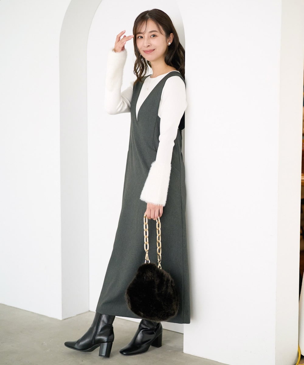 F1FAD41140 MK MICHEL KLEIN(小さいサイズ)(メゾン ドゥ サンク) 【小さいサイズ】フェザー切替えコンパクトリブニット/洗える ライトイエロー