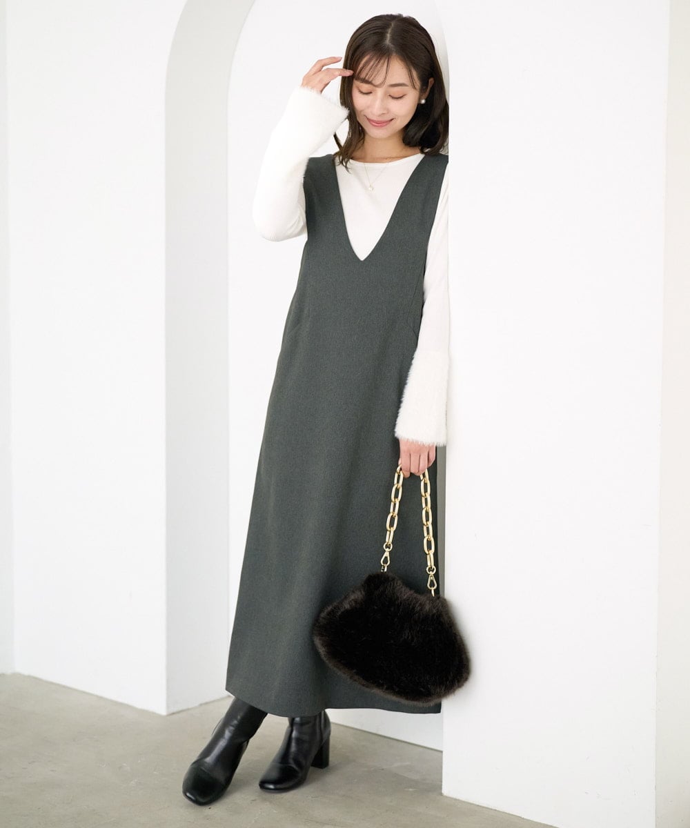 F1FAD41140 MK MICHEL KLEIN(小さいサイズ)(メゾン ドゥ サンク) 【小さいサイズ】フェザー切替えコンパクトリブニット/洗える ライトイエロー