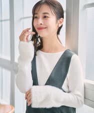 F1FAD41140 MK MICHEL KLEIN(小さいサイズ)(メゾン ドゥ サンク) 【小さいサイズ】フェザー切替えコンパクトリブニット/洗える ライトイエロー