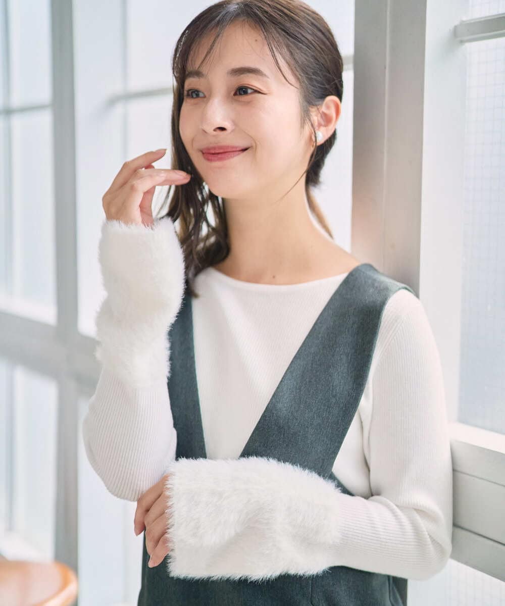 F1FAD41140 MK MICHEL KLEIN(小さいサイズ)(メゾン ドゥ サンク) 【小さいサイズ】フェザー切替えコンパクトリブニット/洗える ライトイエロー